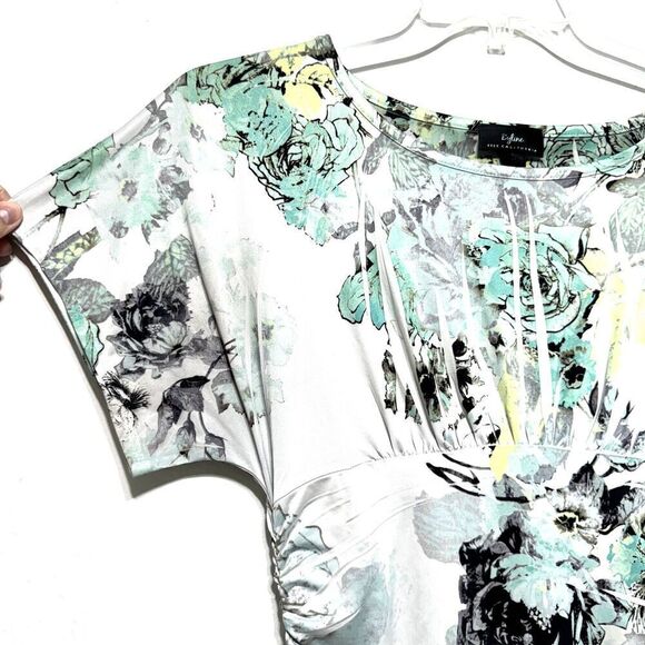 Byline Byer Blouse Short Sleeve Floral Watercolor Print White Womens sz Large - Picture 2 of 8